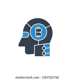 bitcoin and robotic head icon
