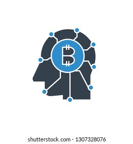 bitcoin and robotic head icon