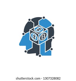 bitcoin and robotic head icon