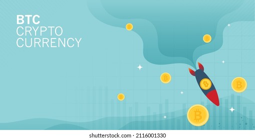 Bitcoin rocket crash on the floor, cryptocurrency concept. Bitcoin price collapse, crypto currency volatility price roaring fast and fall down causing investor huge loss concept. vector design.
