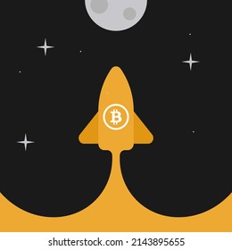 Bitcoin rocket flying to the moon