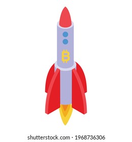 Icono del cohete Bitcoin. Isométrico del icono vectorial del cohete de Bitcoin para el diseño web aislado en fondo blanco