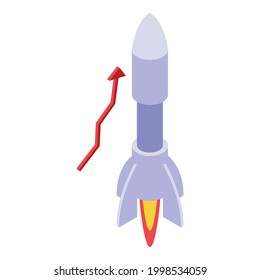 Icono del cohete Bitcoin. Isométrico del icono vectorial del cohete de Bitcoin para el diseño web aislado en fondo blanco
