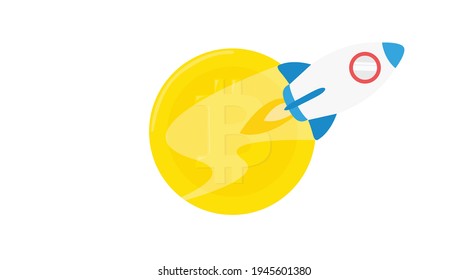 Bitcoin Rocket Icon. Vector isolated illustration of a botcoin and a rocket