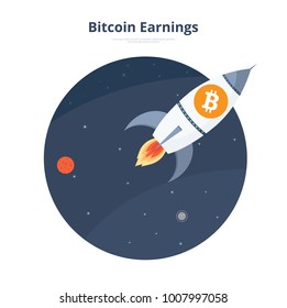 Bitcoin Rocket Launch Space Vector Illustration