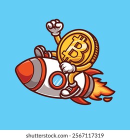 Bitcoin Rocket Retro Vintage Mascot Character Logo