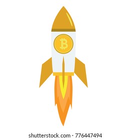 Bitcoin Rocket ship flying with success. Developement concept.