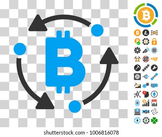 Bitcoin Rotation icon with bonus bitcoin mining and blockchain pictures. Vector illustration style is flat iconic symbols. Designed for cryptocurrency software.