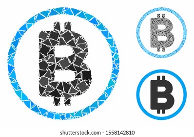 Bitcoin rounded composition of rough parts in various sizes and color tinges, based on Bitcoin rounded icon. Vector trembly parts are combined into collage.