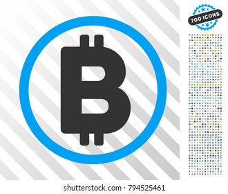 Bitcoin Rounded icon with 700 bonus bitcoin mining and blockchain pictograms. Vector illustration style is flat iconic symbols design for crypto currency apps.