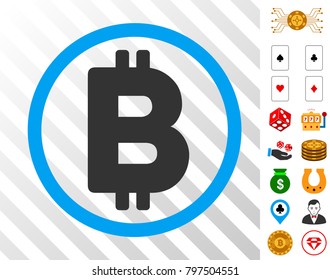Bitcoin Rounded pictograph with bonus casino graphic icons. Vector illustration style is flat iconic symbols. Designed for casino ui.