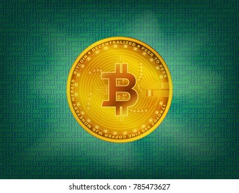 bitcoin row with shadow reflection on withe background in vector illustrative. Bitcoin is crytocurrency create in new technology for future