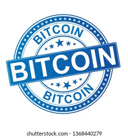 Bitcoin rubber stamp. Bitcoin virtual btc, currency grunge stamp, rubber texture, vector illustration
