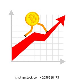 Bitcoin is running. Concept Increase in value of cryptocurrencies. Electronic money increases rate of sales growth