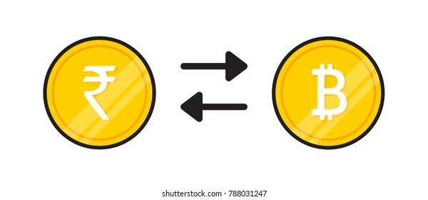 Bitcoin and Rupee Exchange. Cryptocurrency vector illustration. Internet Money Concept.