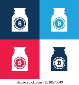 Bitcoin Sack azul y rojo cuatro colores conjunto de iconos mínimo