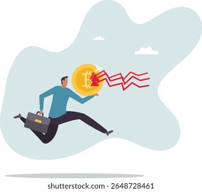 Bitcoin como refúgio seguro de cripto e queda do mercado de ações, escudo ou guarda em crise financeira ou explosão de bolhas, proteger contra a perda de riqueza .character para design.