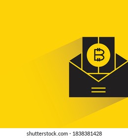 bitcoin salary mail with drop shadow on yellow background