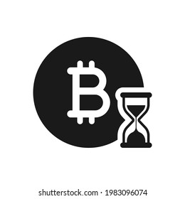 Bitcoin with sandglass. Money with hourglass. Time is money flat icon isolated on white background. Vector illustration