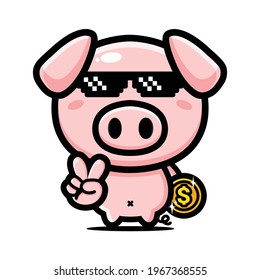 bitcoin saving pig piggy bank vector design