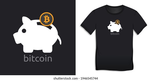 Bitcoin and saving piggy bank, cryptocurrent design for t-shirt vector