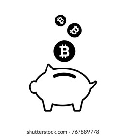 Bitcoin saving vector icon. Piggy bank with cryptocurrency isolated on white