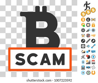 Bitcoin Scam pictograph with bonus bitcoin mining and blockchain pictures. Vector illustration style is flat iconic symbols. Designed for crypto-currency software.