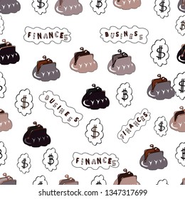 Bitcoin. Seamless business pattern. Dollars. Business pattern on gray, white and neutral background. Vector.