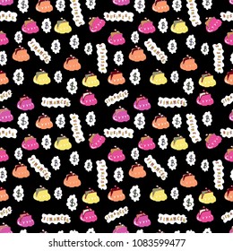 Bitcoin. Seamless business pattern. Vector. Business pattern on white, pink and black background. Dollars.