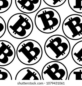 Bitcoin seamless monochrome background. Virtual currency symbole in circle on white background.