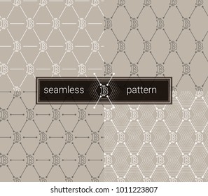 Bitcoin seamless pattern. BTC background. Seamless background with signs of Bitcoin. Warm grey line bitcoin token Seamless Pattern.