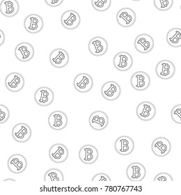 Bitcoin, seamless pattern, crypto currency. Vector illustration, finance. Sign.