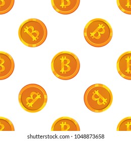 Bitcoin seamless pattern for game design, business, web, app, banner, casino.Golden Bitcoin icon, cryptocurrency. Digital currency on white background. Darknet. Vector illustration