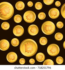 Bitcoin seamless pattern. Gold coins with the bitcoin logo. Vector background for web pages, wallpapers, covers and other items.