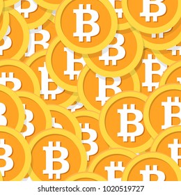 Bitcoin seamless pattern. Golden coins repeated background. Flat vector design