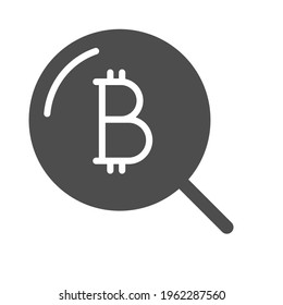 bitcoin search silhouette vector icon isolated on white. bitcoin cryptocurrency digital money icon for web, mobile apps, ui design and print