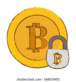 bitcoin, secure golden money symbol, vector illustration