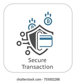 Bitcoin Secure Transaction Icon. Modern computer network technology sign. Digital graphic symbol. Card Processing. Concept design elements.