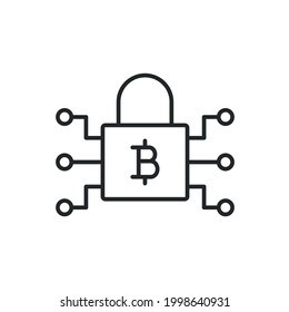 Bitcoin-Sicherheitssymbol, Logo. Digitales Sperrzeichen. Bitcoin-Symbol einzeln auf weißem Hintergrund. Vektorgrafik
