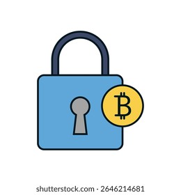 Bitcoin security icon with padlock symbol for crypto protection, blockchain privacy, and digital wallet safety