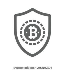 Bitcoin, seguridad, icono de protección. Gráficos vectoriales grises.