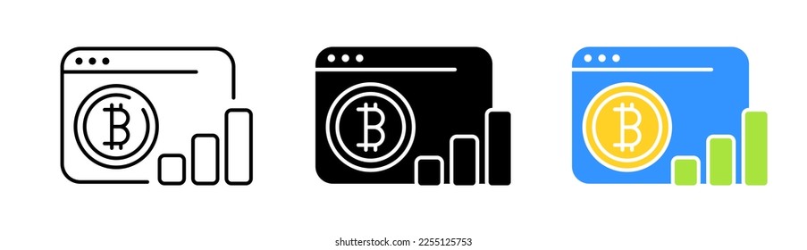 Bitcoin set icon. Analytics, currency, cryptocurrency, money bag, cloud storage, website, accounting. Vector icon in line, black and colorful style on white background