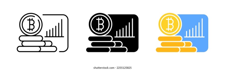 Bitcoin set icon. Analytics, currency, cryptocurrency, money bag, cloud storage, website, trading. Vector icon in line, black and colorful style on white background