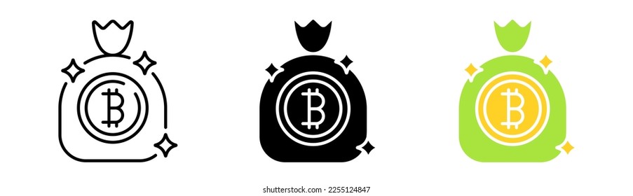 Icono de conjunto de bitcoin. Gestión financiera, intercambio, online, internet, contabilidad, moneda, bolsa de dinero, concepto de criptodivisa. Icono de vector en línea, estilo negro y colorido sobre fondo blanco