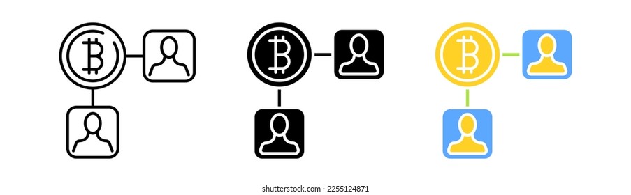 Bitcoin set icon. Financial management, exchange, online, internet, accounting, cloud storage features, coin. Vector icon in line, black and colorful style on white background