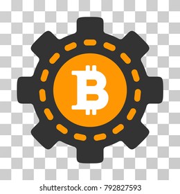Bitcoin Settings Gear vector icon. Illustration style is flat iconic symbol on a chess transparent background.
