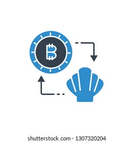 bitcoin and shell for currency barter and trading concept icon