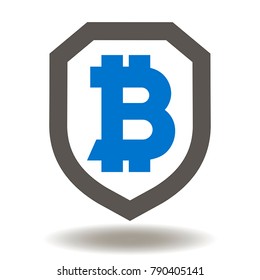 Bitcoin Shield Icon Vector. Safety and Protection Cryptocurrency Bit Coin Illustration. Safe Digital Money Logo. Secure ICO Symbol.