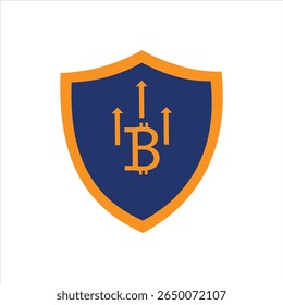 Logotipo de escudo Bitcoin com setas para cima laranja para o conceito de proteção criptomoeda