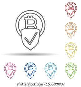 bitcoin, shield multi color style icon. Simple thin line, outline vector of cryptocurrency icons for ui and ux, website or mobile application
